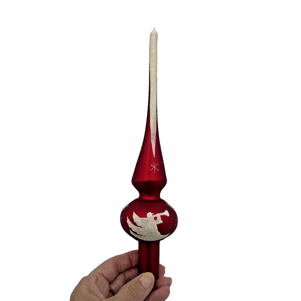 Vtg Holiday Time Red Glass Glitter Christmas Tree Topper Ornament 11" Finial‎